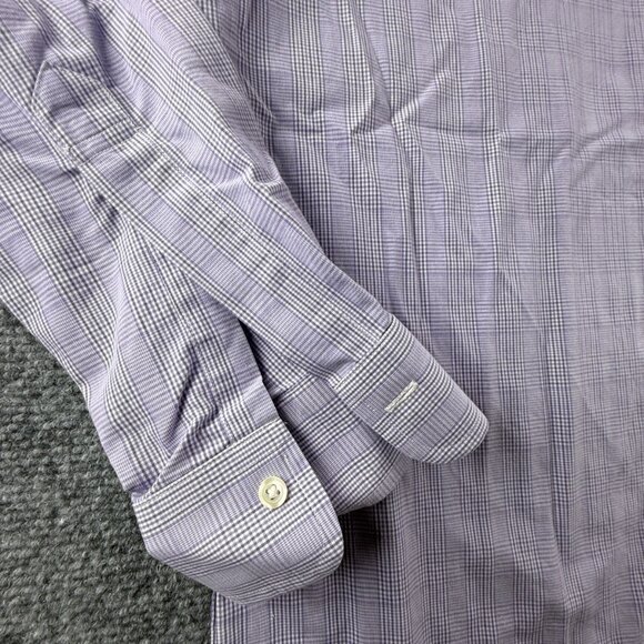 Brooks Brothers Milano Cotton Check Non-Iron 16 34 Purple Shirt Long Sleeve Men - Picture 10 of 12
